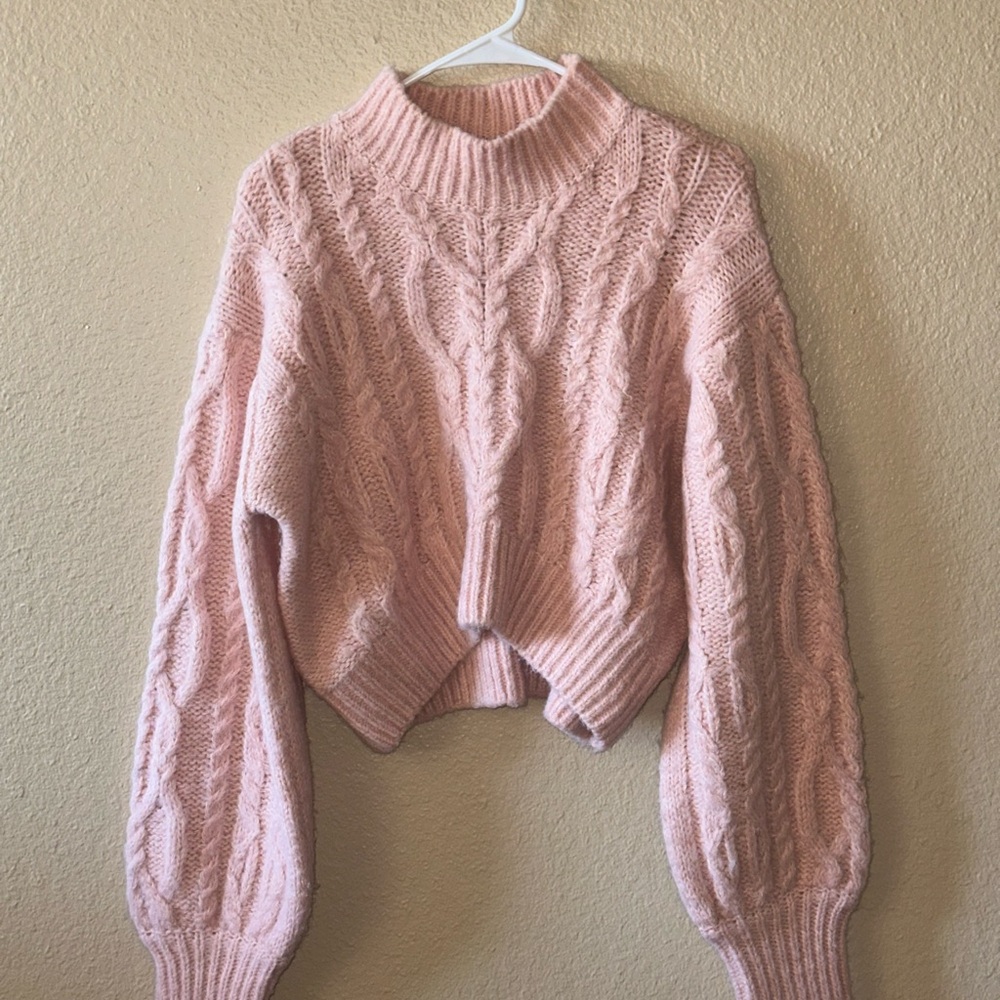 Cozy Pink Cable Knit Sweater